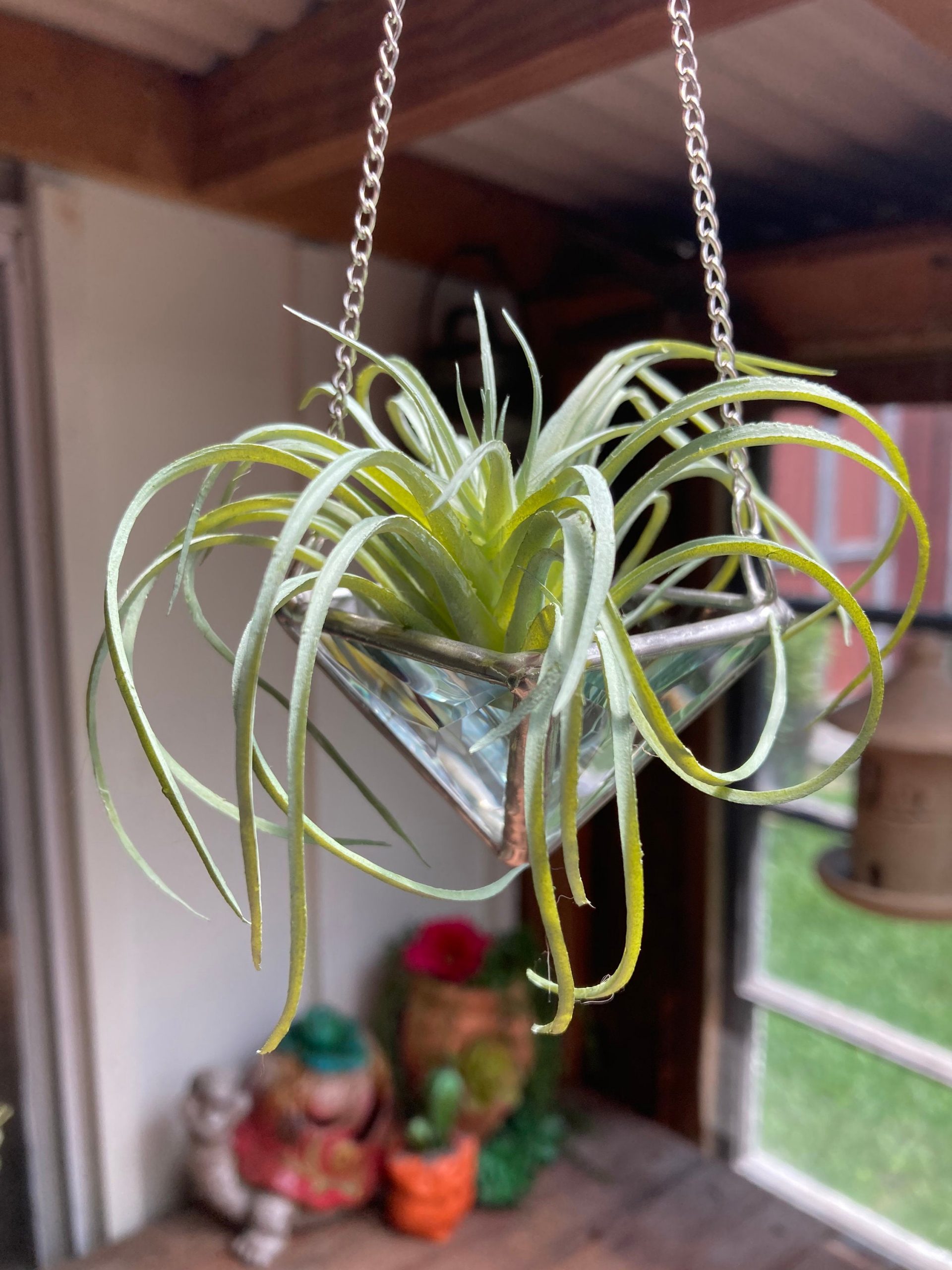 Hanging Air Plant Holder Triangle Pyramid Planter Stained Glass Clear Lead Free Terrarium Suncatcher - Image 3