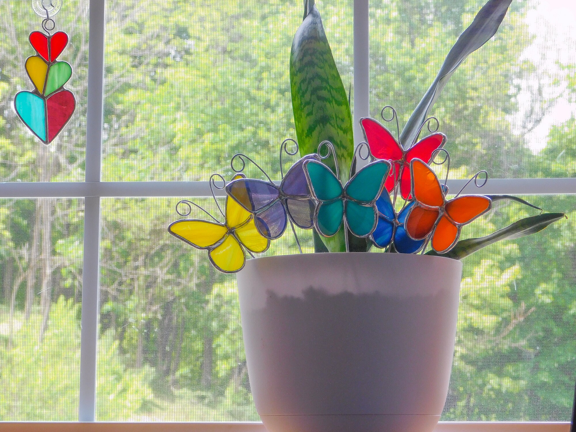 Lead Free Stained Glass Butterfly Plant Stake - Image 2
