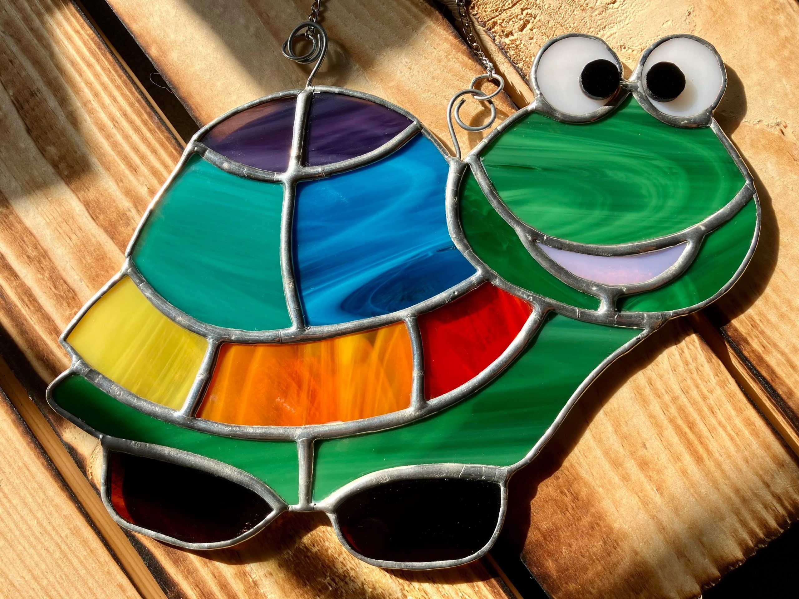 Rainbow Turtle Suncatcher Lead Free Stained Glass - Image 3
