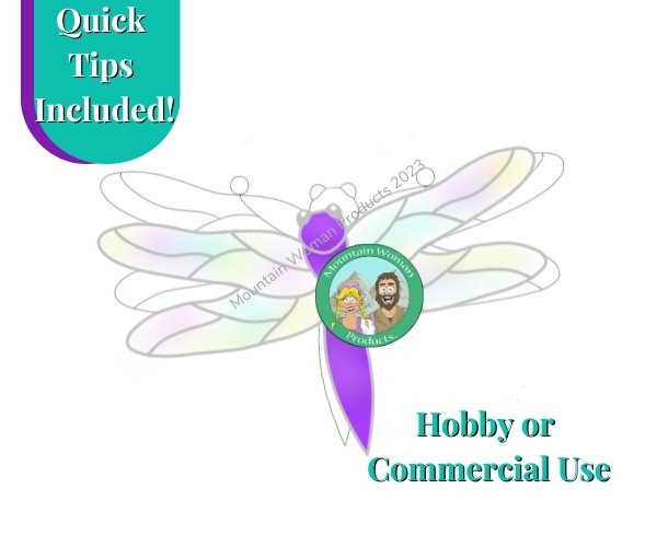 Dragonfly stained glass pattern with purple body and iridescent wings Mountain Woman Products for Commercial or Hobby Use