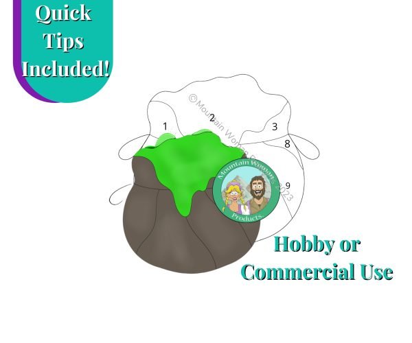 cauldron stained glass pattern with grey pot and green bubbling goo Commercial Use Mountain Woman Products