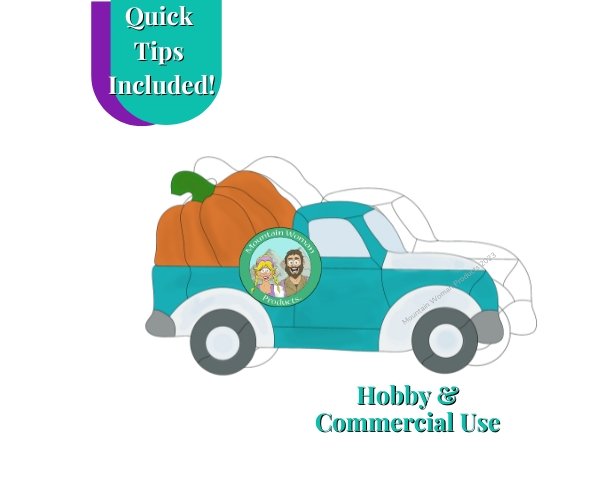fall pumpkin truck pattern for Stained Glass with vintage aqua turquoise and white truck with pumpkin in the bed Mountain Woman Products Commercial Use