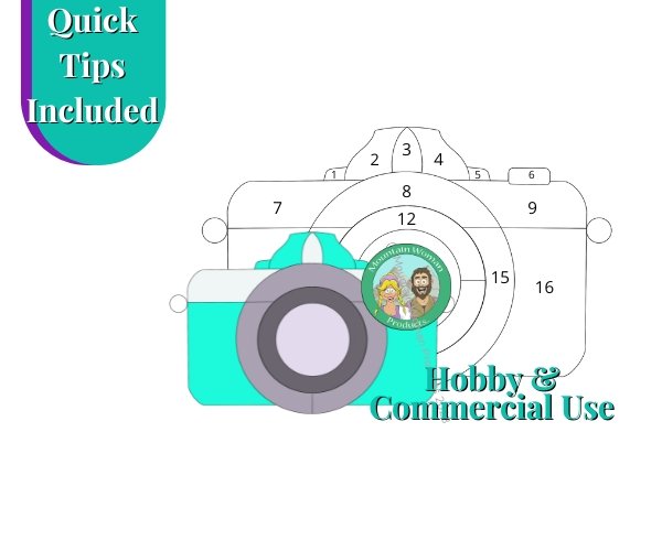Retro Vintage Camera Stained Glass Pattern 50s style Aqua colored Mountain Woman Products
