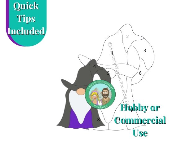wizard gnome with charcoal hat and cloak stained glass commercial pattern Mountain Woman Products