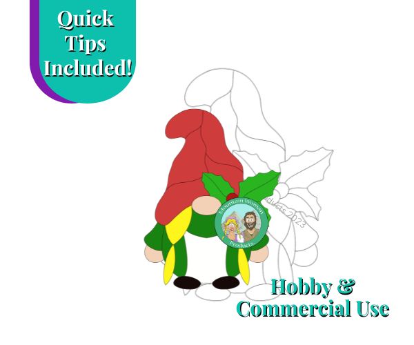 Holly Jolly Christmas Gnome Girl Stained Glass Pattern