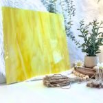 Oceanside Yellow & White Opal Stained Glass Sheet with furry white background and plant Mountain Woman Products