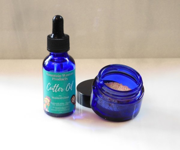 Cutter Oil for Stained Glass in cobalt blue & Jar with sponge Mountain Woman Products