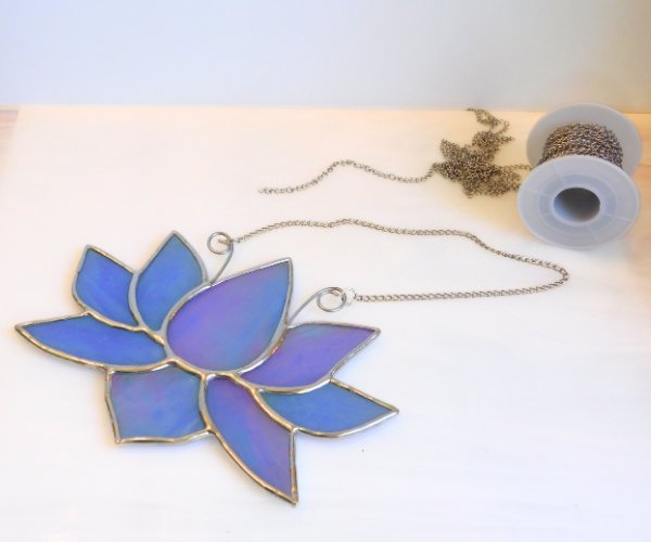 Stainless Silver Toned Curb Chain on Lotus Flower Suncatcher