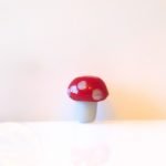 Lampwork glass mushroom bead in red and white Mountain Woman Products