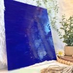 Designer Glass Dark Blue White Wispy Stained Glass Sheet with plant Mountain Woman Products DG1105