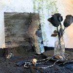 Designer Glass Black Clear Streaky Stained Glass Sheet with black roses in the foreground Mountain Woman Products