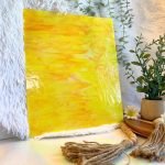 DG1137 Designer Yellow Orange White Opal Stained Glass Sheet with plant and daisies in Mountain Woman Products studio