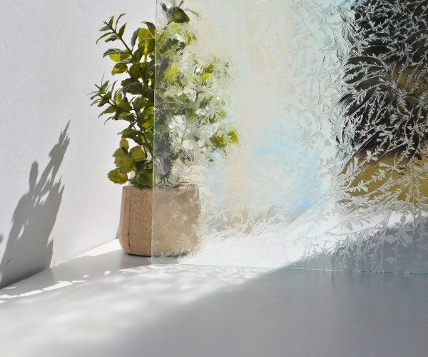 Glue Chip Clear Stained Glass Sheet in front of plant to show opacity Mountain Woman Products
