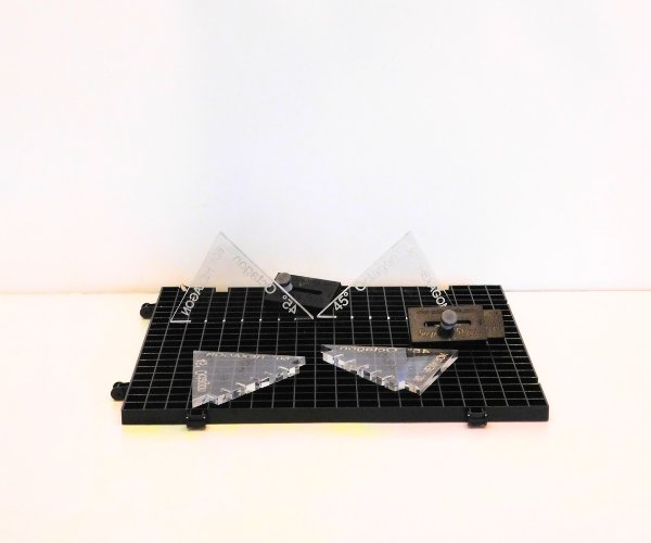 Creators Angle Master Jig for 3D stained glass with black waffle grid super stops and clear 45 and 60 degree angles Mountain Woman Products