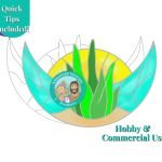 Aloe Crescent Moon Stained Glass pattern with yellow sun aqua moon green plant and beige sand Mountain Woman Products