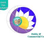Daisy Moon Stained Glass Pattern in a circle with purple moon white and yellow daisy and dark blue background Mountain Woman Products