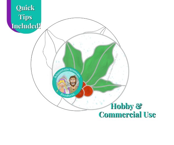Holly in a Circle Christmas Stained Glass Pattern