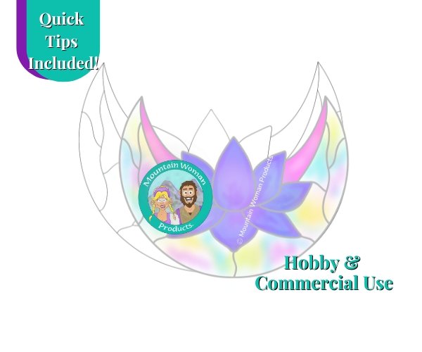 Lotus Moon Stained Glass Pattern with purple lotus and iridized moon Mountain Woman Products