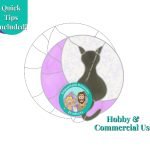 Moon Cat Silhouette Stained Glass Pattern with black back cat sitting on pink crescent moon Mountain Woman Products
