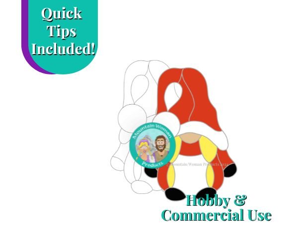 Christmas Girl Gnome Mrs Claus Stained Glass Suncatcher Pattern with red outfit and blonde hair Mountain Woman Products