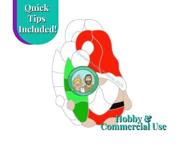 Santa Surfer Gnome Stained Glass Pattern with red swimming suit and green surfboard Mountain Woman Products