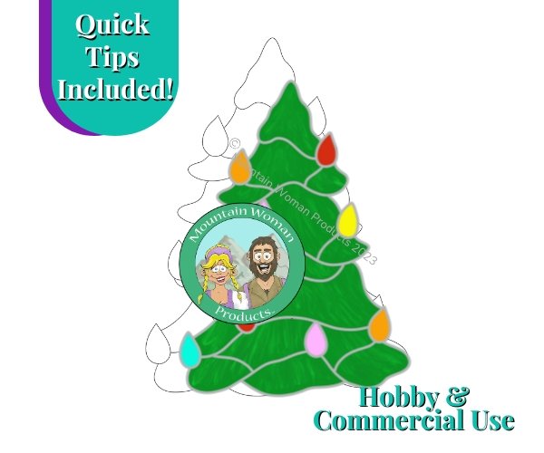 Vintage Christmas Tree Stained Glass Pattern Green with colored lights Mountain Woman Products
