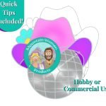Cowgirl disco ball pattern with pink and purple hat with an aqua flower on the brim Mountain Woman Products