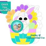 White Easter Bunny in a Basket Stained Glass pattern with eggs and flowers and one floppy ear Mountain Woman Products