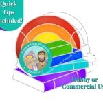Rainbow Books Stained Glass Pattern showing a stack of books with a rainbow over top of them Mountain Woman Products