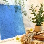 Wissmach Light Blue Corella Classic stained glass sheet with plant and daisies Mountain Woman Products