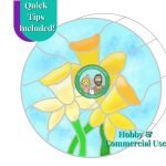 Triple Daffodils Stained Glass Pattern Mountain Woman Products with yellow white and orange narcissus and blue background