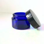 Cobalt Blue Glass flux jar with black lid Mountain Woman products