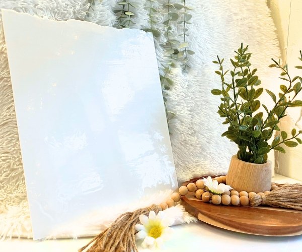 Designer Glass White Opal Stained Glass Sheet with plant in background Mountain Woman Products