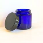 Cobalt Blue Glass jar with black lid Mountain Woman products