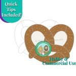 Soft Pretzel stained glass pattern with brown pretzel and salt Mountain Woman products logo