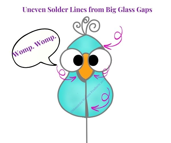 free stained glass bird plant stake pattern showing uneven solder lines