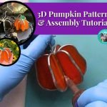 3d Pumpkin stained glass pattern showing finished and soldering black and orange pumpkins Mountain Woman Products stained glass studio