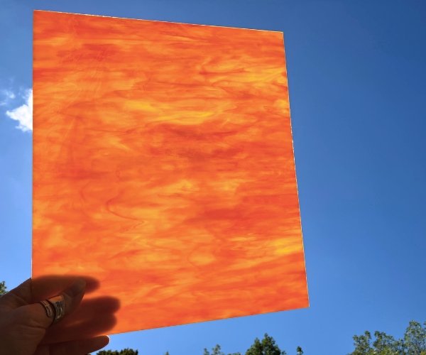 Designer Glass Orange Yellow Red in the Sunlight DG1158 at the Mountain Woman Products Studio