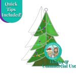 Christmas Tree Stained Glass Pattern with varying shades of green and multi colored lights with the Mountain woman products logo and Hobby or Commercial use