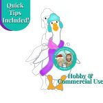 Christmas Winter Silly Porch Goose Stained Glass Pattern with aqua hunting hat with ear flaps pink purple ;scarf and mountain woman products logo