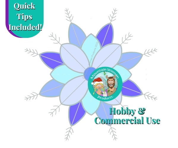 Christmas Winter Flower Snowflake Stained Glass Pattern with colored example in various shades of blues with spikey wirework mountain woman products