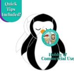 penguin stained glass pattern with black head arms and body and white belly and face mountain woman products
