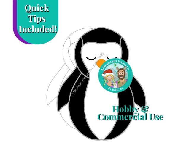 penguin stained glass pattern with black head arms and body and white belly and face mountain woman products