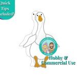 silly porch goose stained glass pattern showing white and orange goose with mountain woman products logo with blonde haired girl with braids brown haired bearded dude with a mountain behind them