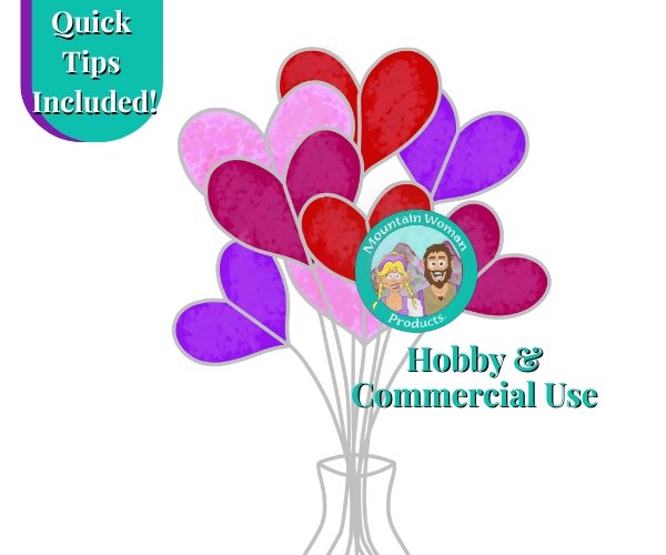 Valentine's Day Heart bouquet stained glass pattern with red pink and purple hearts in a vase and quick tips from the mountain woman products studio