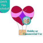 heart hot air balloon stained glass pattern in red pink and purple with tan basket from Mountain Woman Products studio