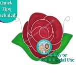 rose suncatcher stained glass pattern with red rose and green leaves open petals from mountain woman products studio