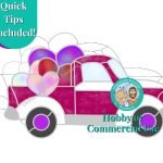 Valentine's Day Vintage Truck Stained Glass pattern showing dark pink and white truck with purple red white and pink hearts in the bed and the Mountain Woman Products logo