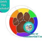 paw print suncatcher stained glass pattern with brown paw and rainbow colors around it in a circle mountain woman products