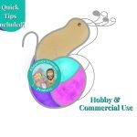 Snail Pot Hugger Stained Glass Pattern for hanging on plant pots with a tan body and a purple aqua and pink shell for hobby or commercial use and the Mountain Woman Products logo
